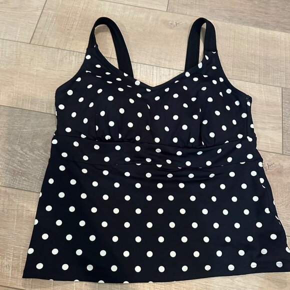 LANDS END WOMENS BLACK WHITE POLKA DOT TANKINI SWIM TOP 16W - Picture 1 of 8